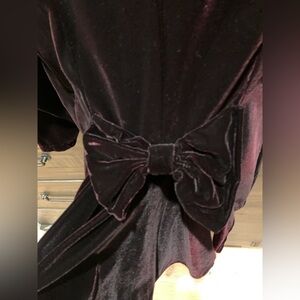 Vintage Velvet Velour Blazer Cardigan Size L Bow Festive Holiday Unique Maroon